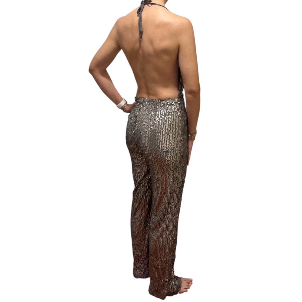 Adixion Silver Sequin Halter Jumpsuit size S - Picture 4 of 7